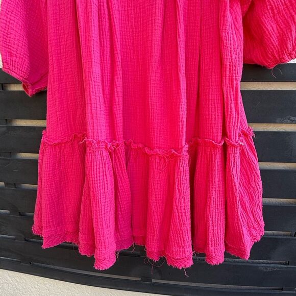 Anthropologie Saturday Sunday Tiered Gauze Babydoll Mini Dress in Pink | XS - Picture 5 of 6